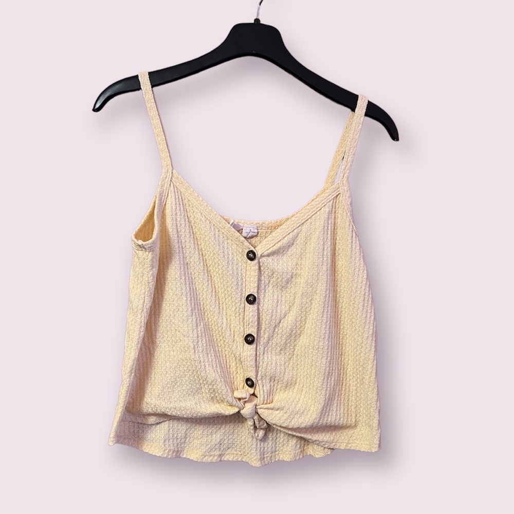 pale yellow button up tie front tank top